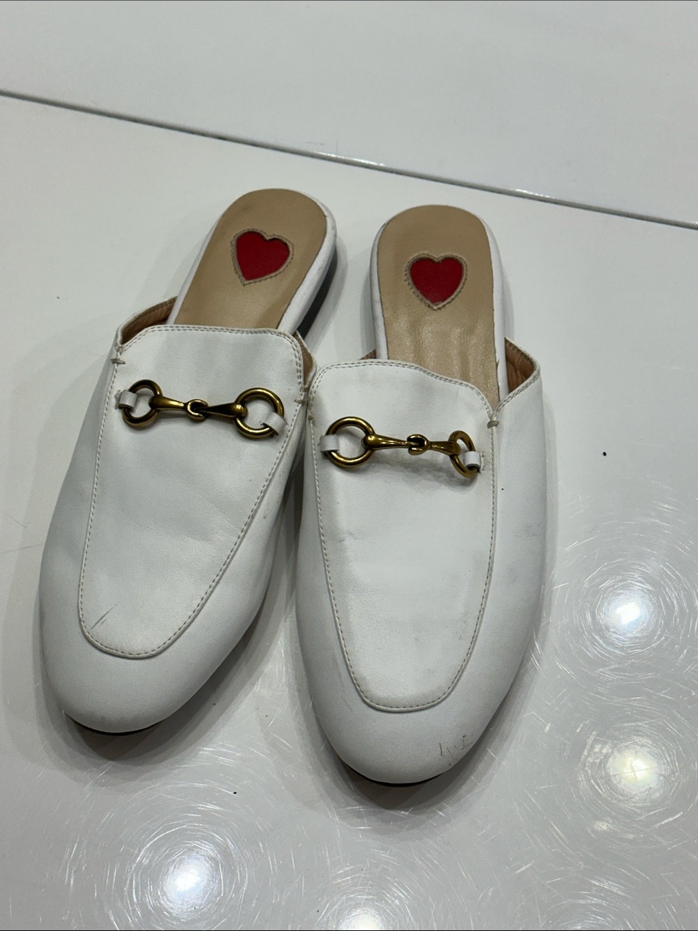 White Leather Horsebit Mule Slides - Gucci-style